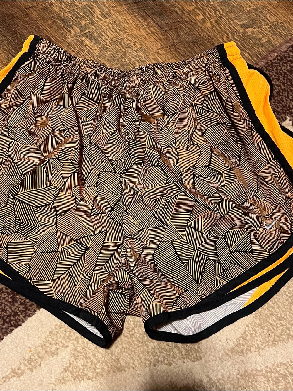 Nike Women's Geometric Print Athletic Shorts with Yellow Panels Size M